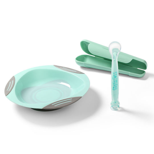Babyono Lingură pentru Bebeluși din Silicon în Carcasă pentru 6+ Luni Verde