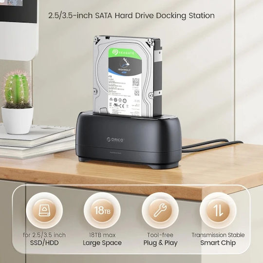 Orico Docking Station for SATA Hard Disks with USB-C / USB 3.2 Connection DD18C3-EU-BK-BP