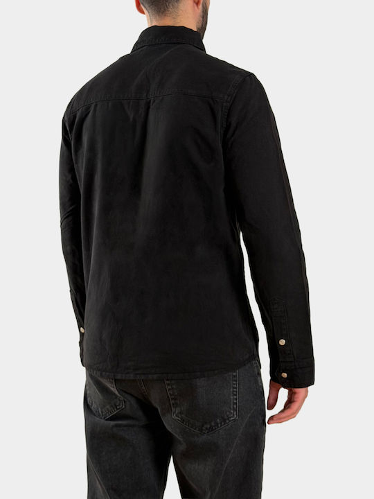 Μακρυμάνικo Τζιν Overshirt σε Κανονική Γραμμή Μαύρο
