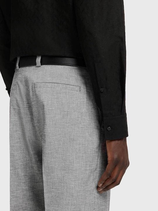 Kenno Long Sleeve Linen Shirt In Narrow Fit Black