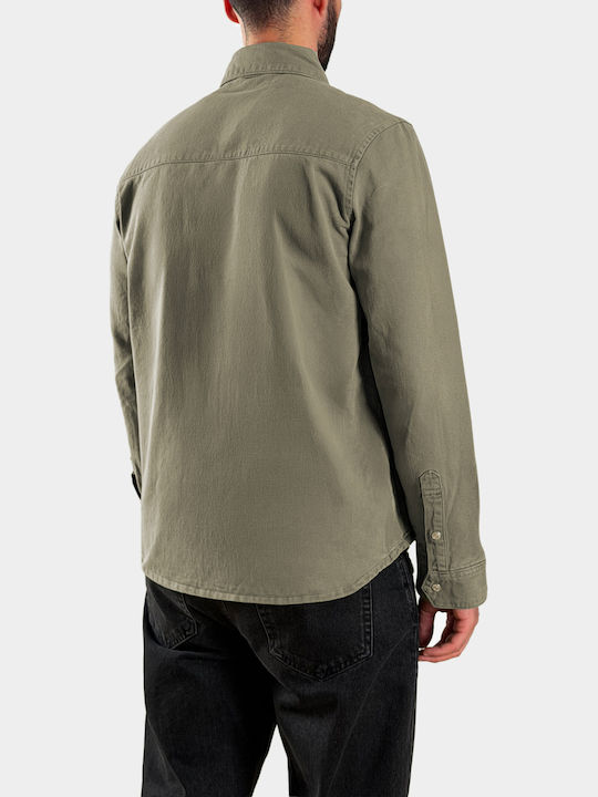 Langärmelig Denim Overshirt in Normale Passform Grünes