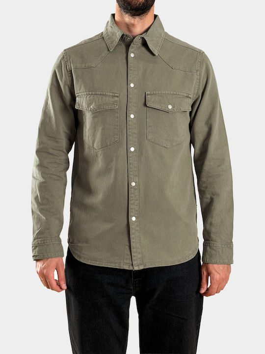 Langärmelig Denim Overshirt in Normale Passform Grünes