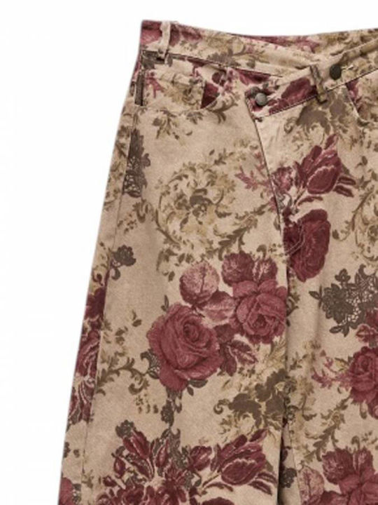 Damen Stoffhose Blumen Beige