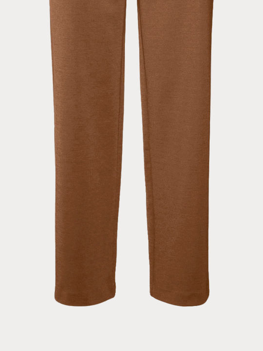 Damen Samt Hose mit Gummiband in Gerade Bein Stil Lt Braun