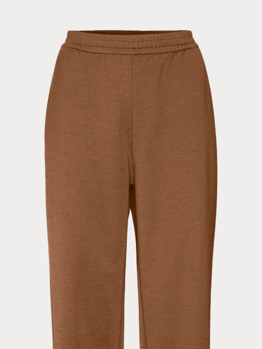 Damen Samt Hose mit Gummiband in Gerade Bein Stil Lt Braun