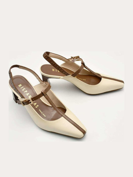 Leather Heels with Chunky Mid Heel Brown