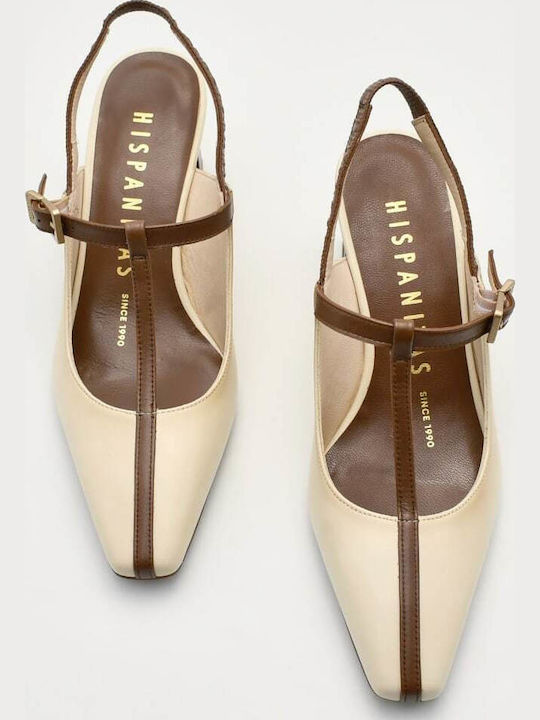 Leather Heels with Chunky Mid Heel Brown