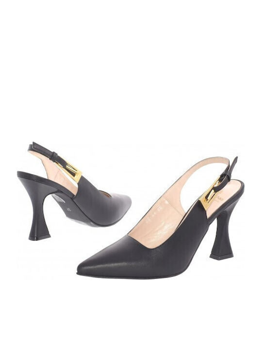Leather Heels with High Heel Black