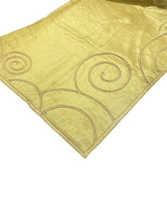Măsuță În Carouri Cu Broderie Verde-Măsliniu Auriu 85x85cm