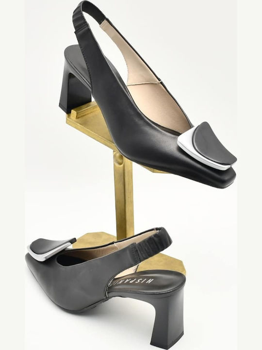 Leder Pumps mit Chunky Mittelhohem Absatz Schwarz