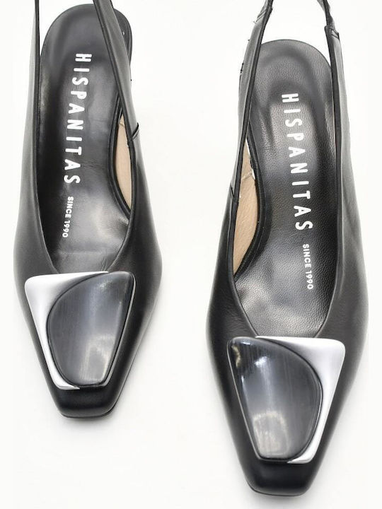 Leder Pumps mit Chunky Mittelhohem Absatz Schwarz