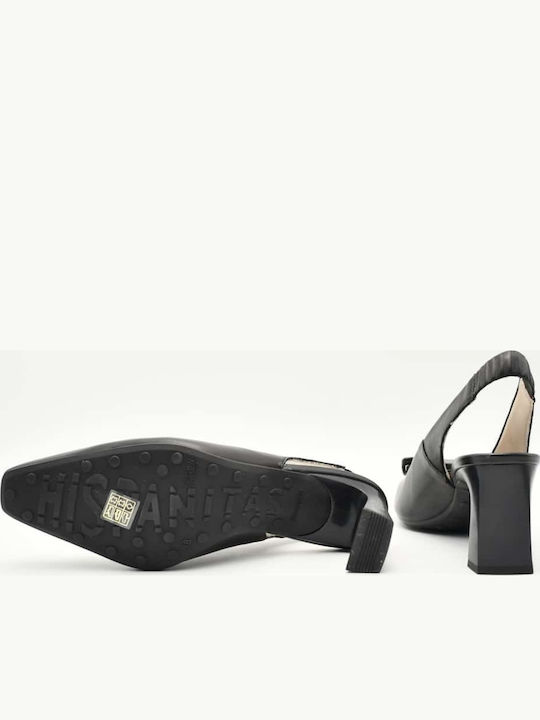 Leder Pumps mit Chunky Mittelhohem Absatz Schwarz