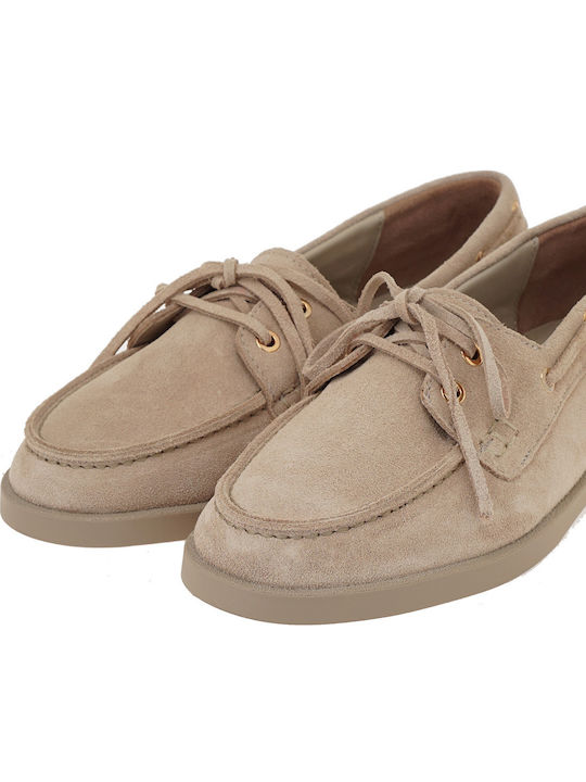 Leather Women's Boat Shoes In Beige Colour