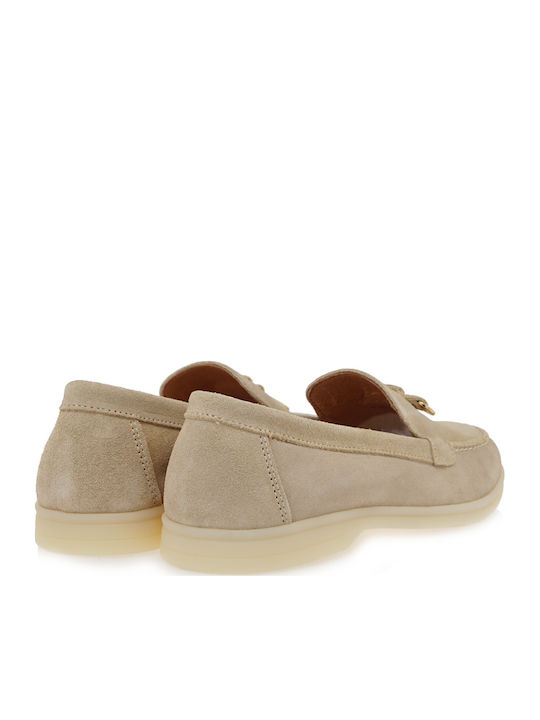 Δερμάτινα Γυναικεία Loafers σε Μπεζ Χρώμα