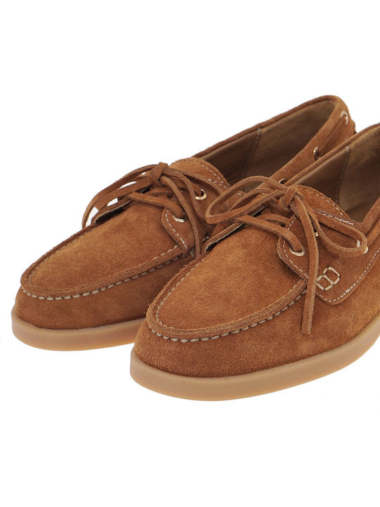 Leather Women's Boat Shoes In Tabac Brown Colour