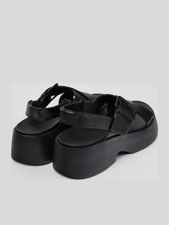 Tasha Leder Flache Sandalen für Damen Schwarz