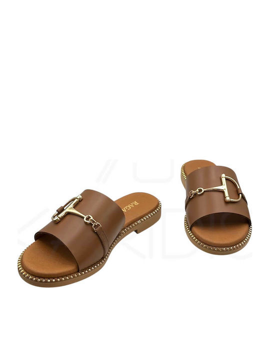 Leder Flache Sandalen für Damen Tabac Braun