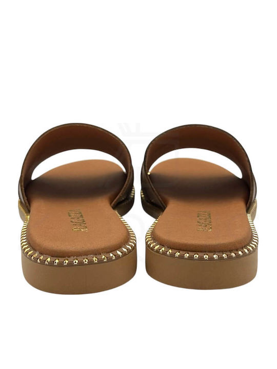 Leder Flache Sandalen für Damen Tabac Braun