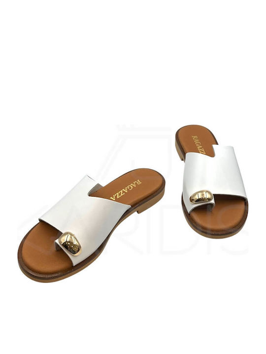 Leder Flache Damen Sandalen Weiß