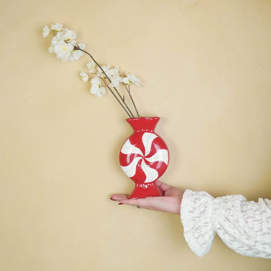 Beauty Home Βάζο “καραμέλα” – Κόκκινο Λευκό 12×6,5x20cm Beauty Home