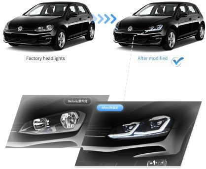 Φανάρια Εμπρός Led Vw Golf 7 2014-2018 Silver Line Design Μαύρα Χωρίς Λάμπες D2s/h7 Σετ 2τμχ