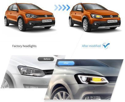 Φανάρια Εμπρός Led Vw Polo 2009-2017 Μαύρα Χωρίς Λάμπες D2s Σετ 2τμχ