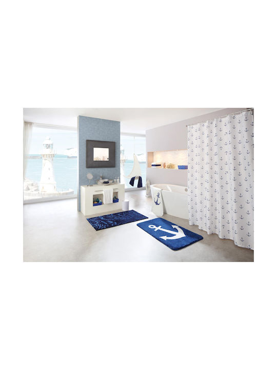 Kleine Wolke Anchor Shower Curtain Fabric 120x200cm White / Blue