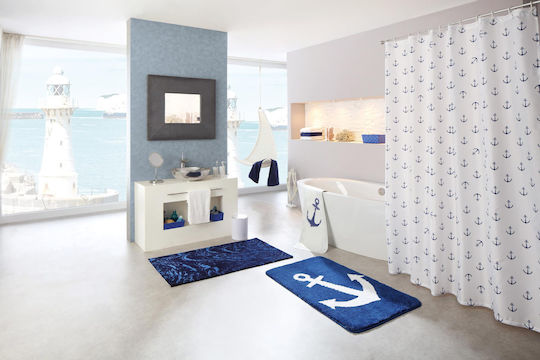 Kleine Wolke Anchor Shower Curtain Fabric 120x200cm White / Blue
