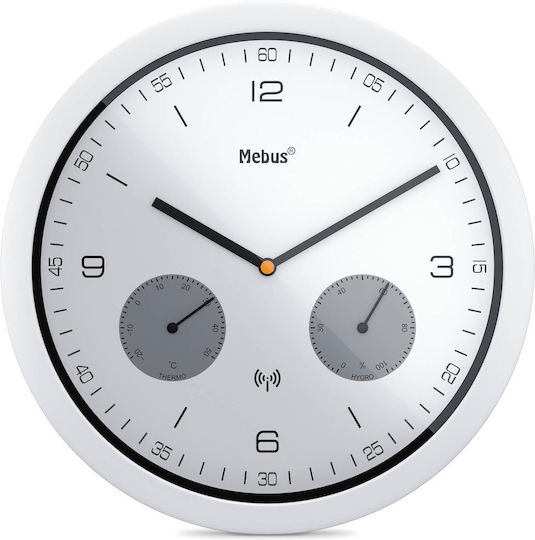 Mebus Radio Controlled Wall Clock Ceas de Perete Metalic Alb Ø26cm