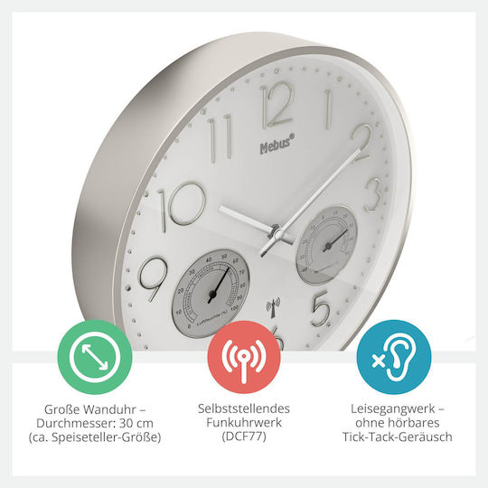 Mebus Radio Wanduhr Weiß Ø30cm