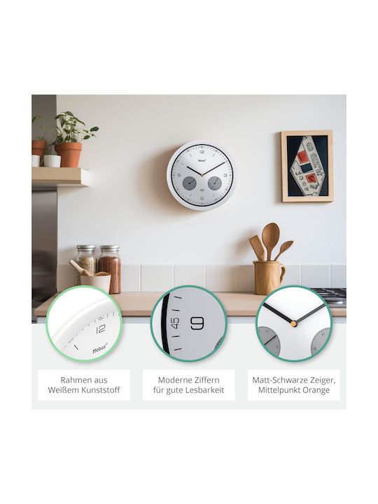 Mebus Radio Controlled Wall Clock Ceas de Perete Metalic Alb Ø26cm