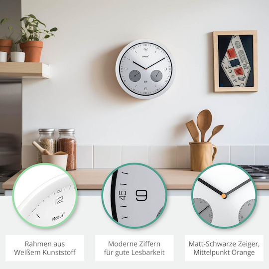 Mebus Radio Controlled Wall Clock Ceas de Perete Metalic Alb Ø26cm