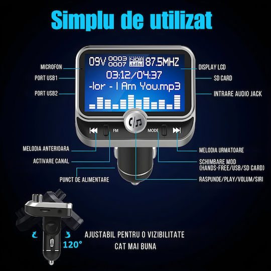 SGTT Transmițător FM Pentru Mașină Cu Bluetooth MicroSD USB