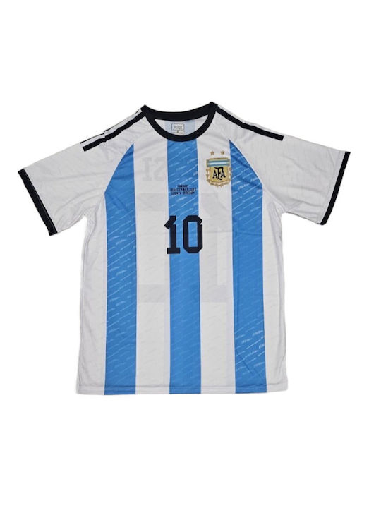 Football Jersey Messi Argentina National Team Mundial 2022 Qatar White Light Blue Balón De Oro White Light Blue Unisex Ab114