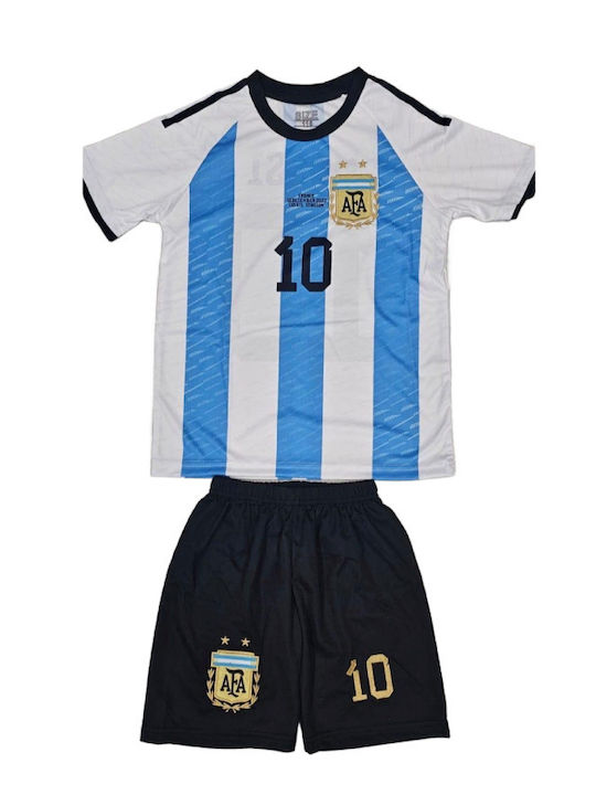Kids Football Set Messi Argentina National Team Mundial Qatar 2022 Striped Balón De Oro Unisex White Light Blue Ab131