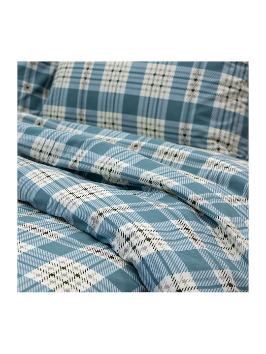 Lino Home Cotton Duvet Cover Set 165x245cm Single with Pillowcase Panier Blue