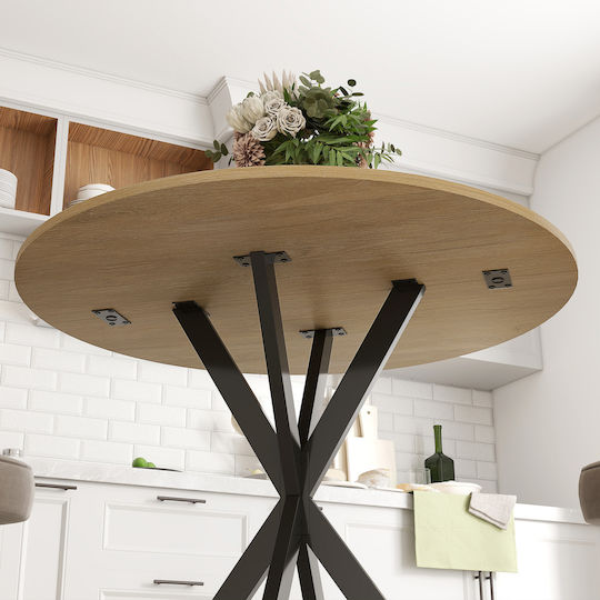 Round Kitchen Table Wooden with Metal Frame White Oak Black 80x80x75cm