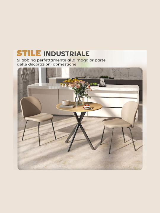 Round Kitchen Table Wooden with Metal Frame White Oak Black 80x80x75cm