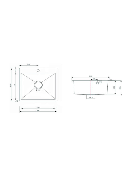 Sanitec Επικαθήμενος Νεροχύτης Inox Σατινέ Μ60xΠ50cm Γκρι