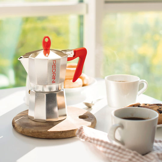 Pedrini Stovetop Espresso Pot for 6 Cups Silver