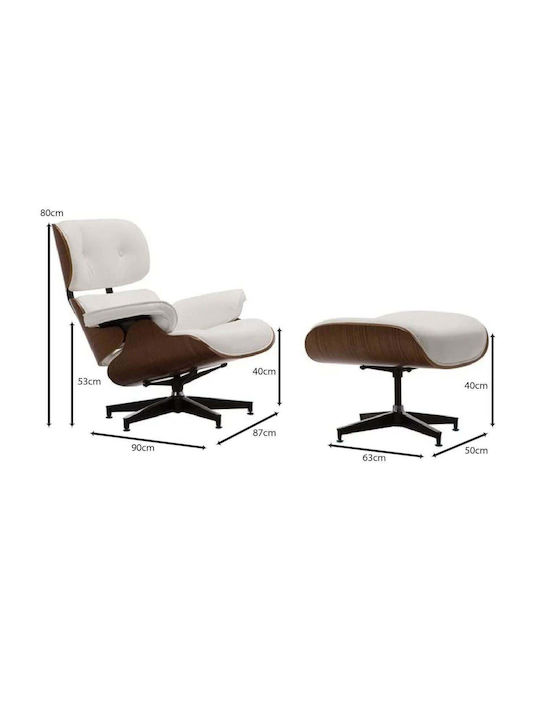 Relax Relax Armchair Swivel with Footstool from Leatherette White 87x83x89cm