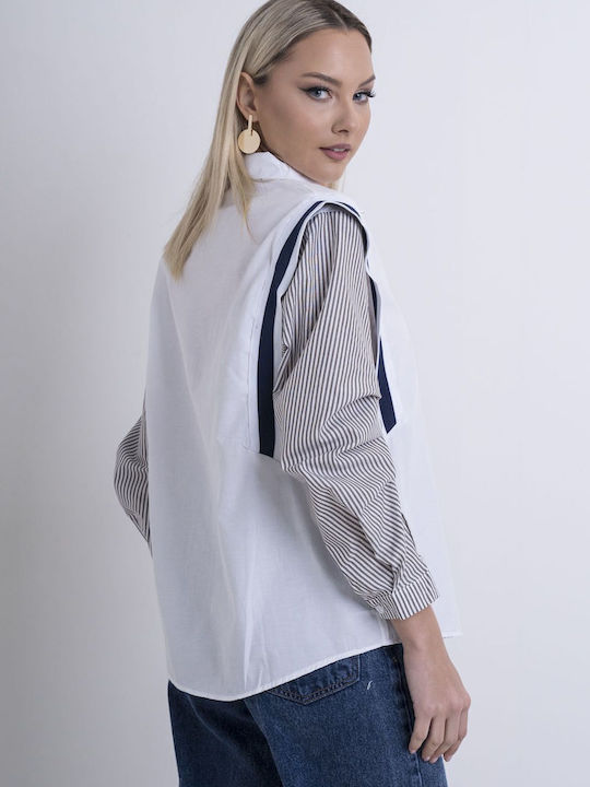 Long Sleeve Women's Shirt White Striped