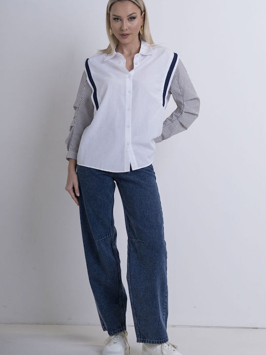 Long Sleeve Women's Shirt White Striped