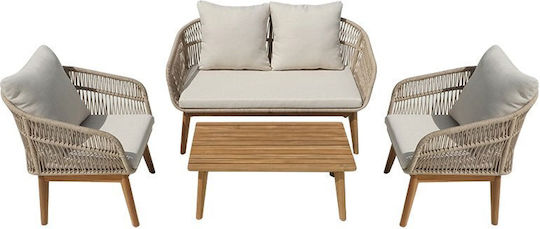 Pakketo Garten- und Outdoor-Möbelsets Typsatz Wohnzimmer 4 Stück Akazie Herstellerfarbe Beige mit Kissen Pakketo Garten- und Outdoor-Möbelsets Typsatz Wohnzimmer 4 Stück Akazie Herstellerfarbe Beige mit Kissen