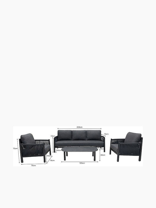 Set Camera De Zi Pentru Exterior 4 Piese Antracit Cu Perne