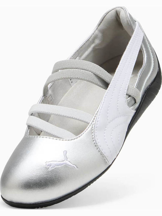 Speedcat Leather Women's Ballerina Shoes With Strap In Silver Colour