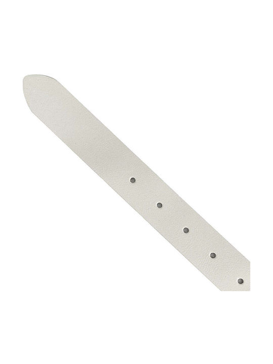 Wide Leather Women's Belt White 2618-White/Silver-115cm