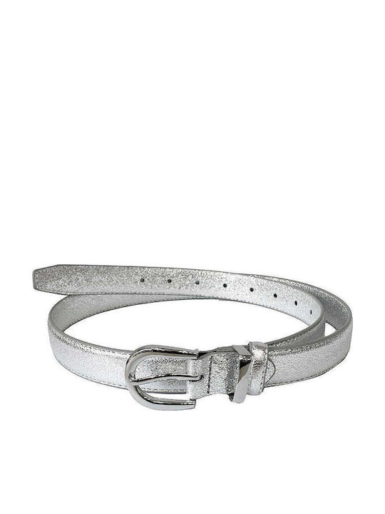 Wide Leather Women's Belt Silver 23140-Silver-115cm
