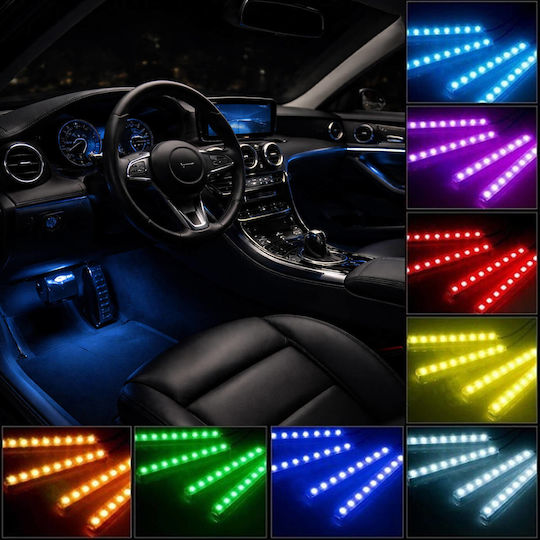 Decorative Led Rgb Interior Auto 12v 4 Benzi 4x9 Smd Funcție Muzicală Telecomandă Oem