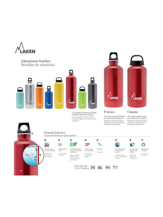 Laken Futura Παγούρι Αλουμινίου 1000ml Γκρι